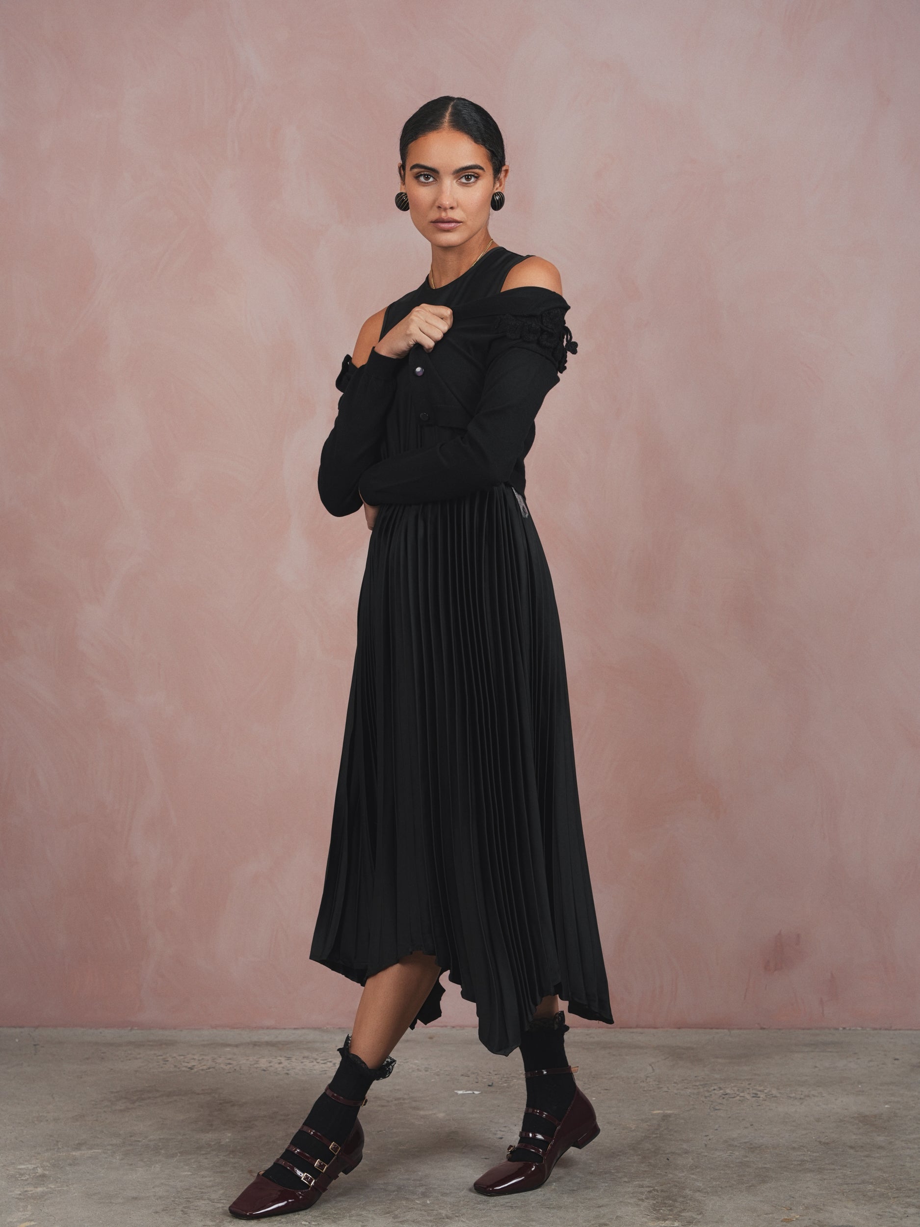 Pleated High-Low Sleeveless Dress