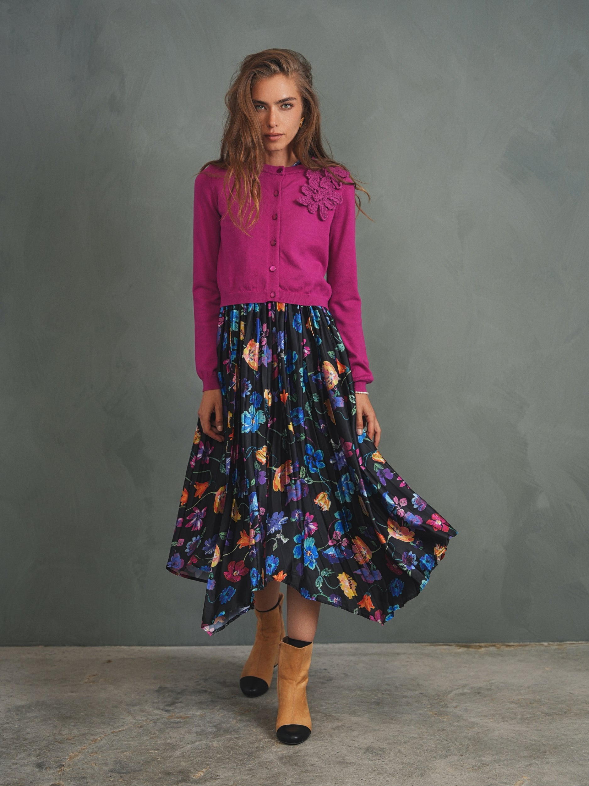 Pleated High-Low Sleeveless Dress