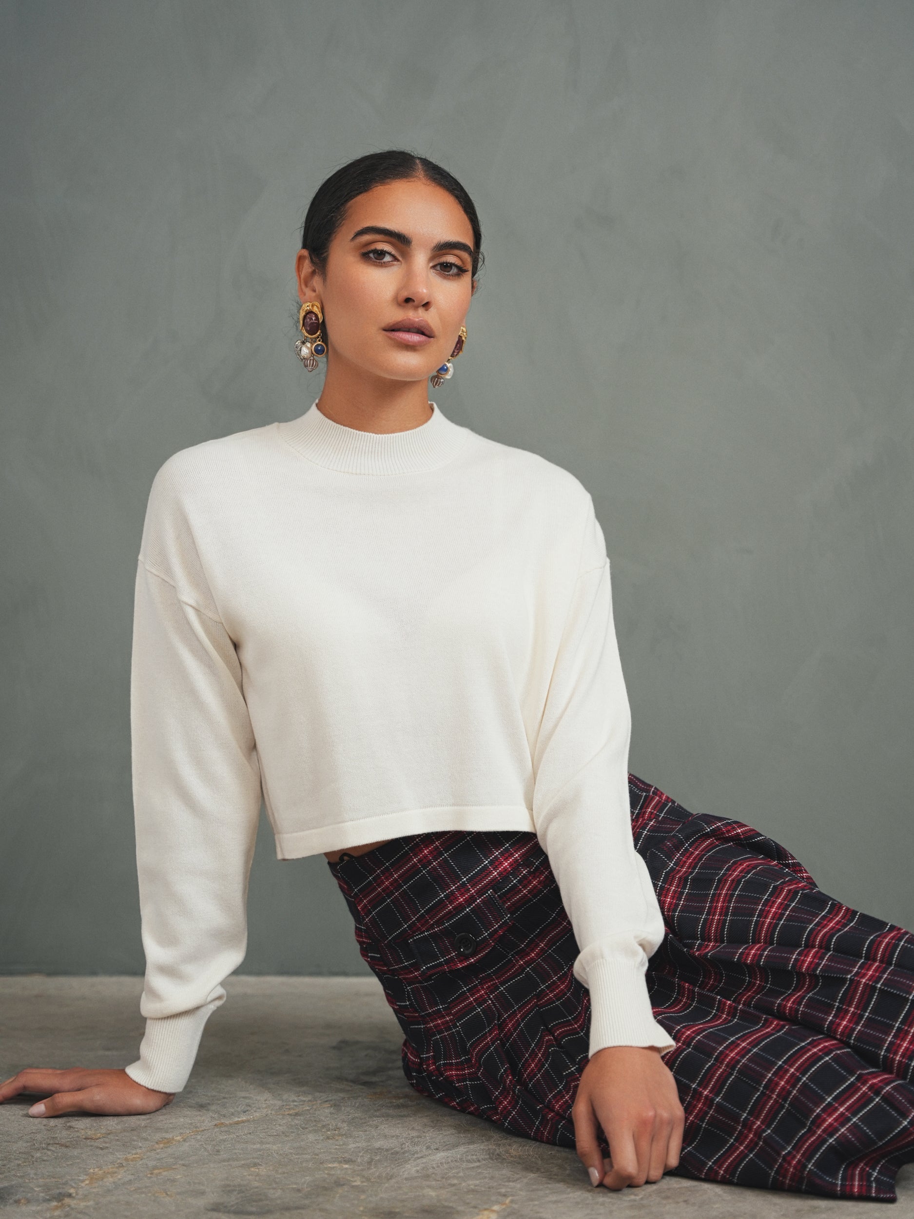 Crop Dolman Mock Neck Top