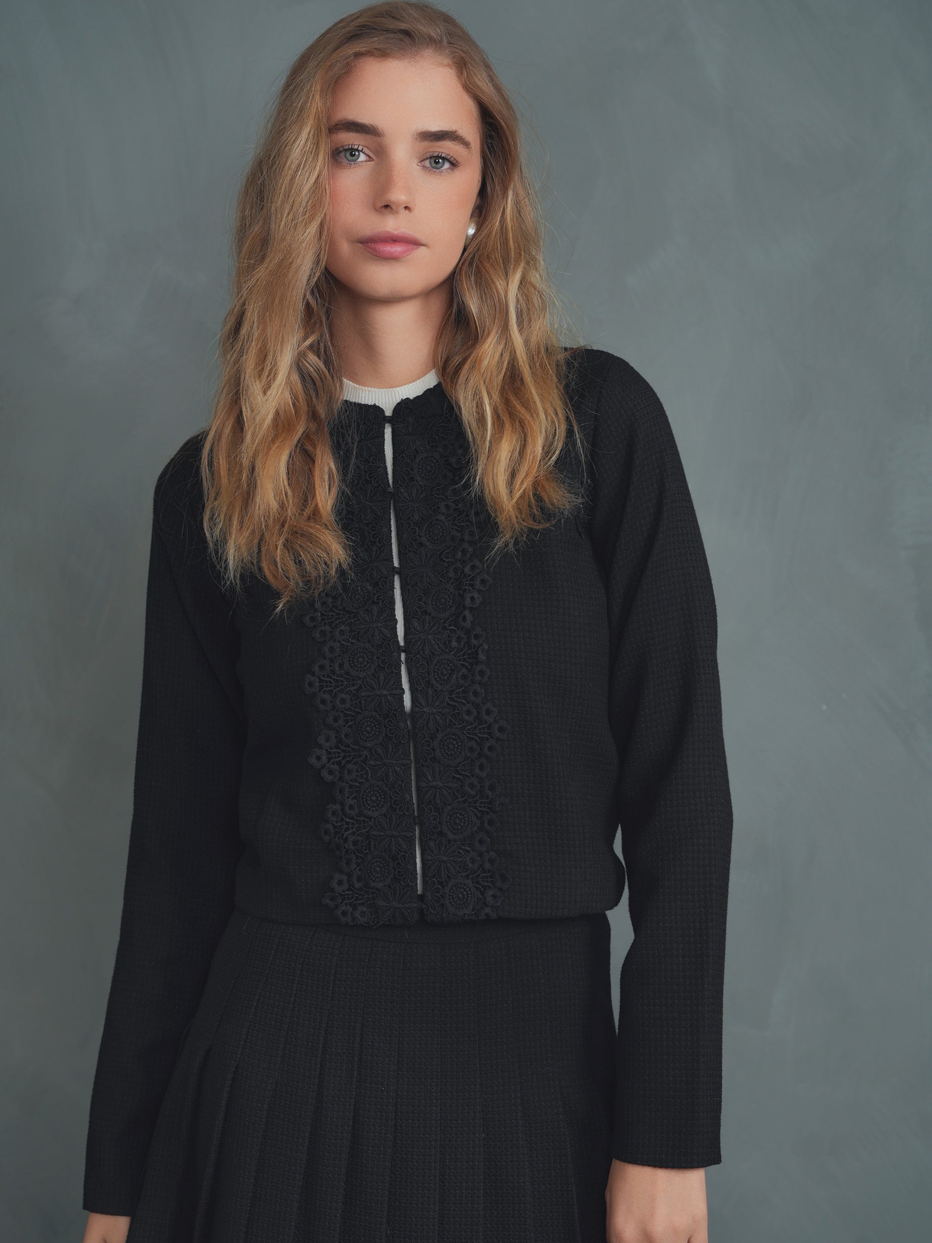 Floral Applique Tweed Jacket