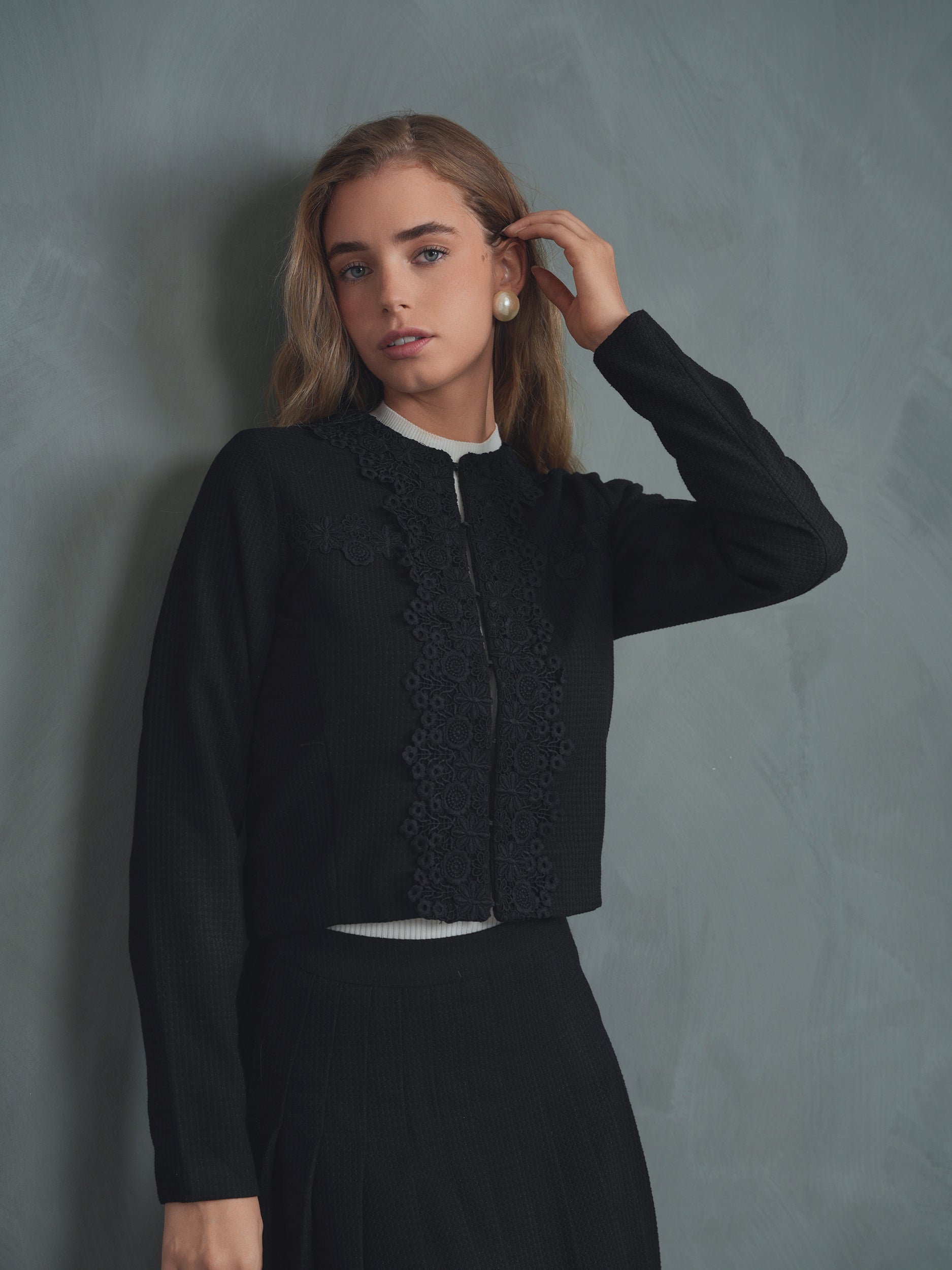 Floral Applique Tweed Jacket