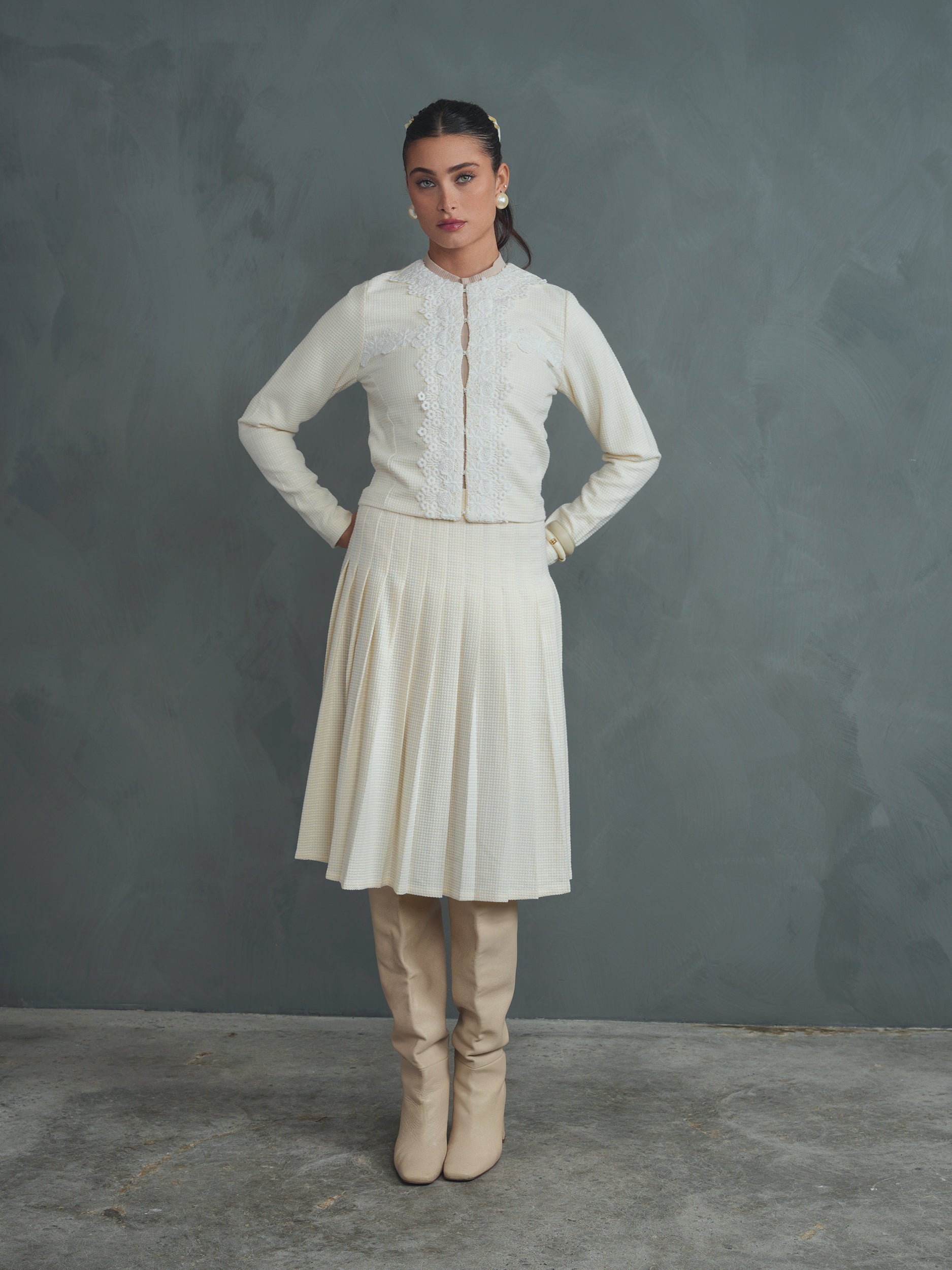 Floral Applique Tweed Jacket