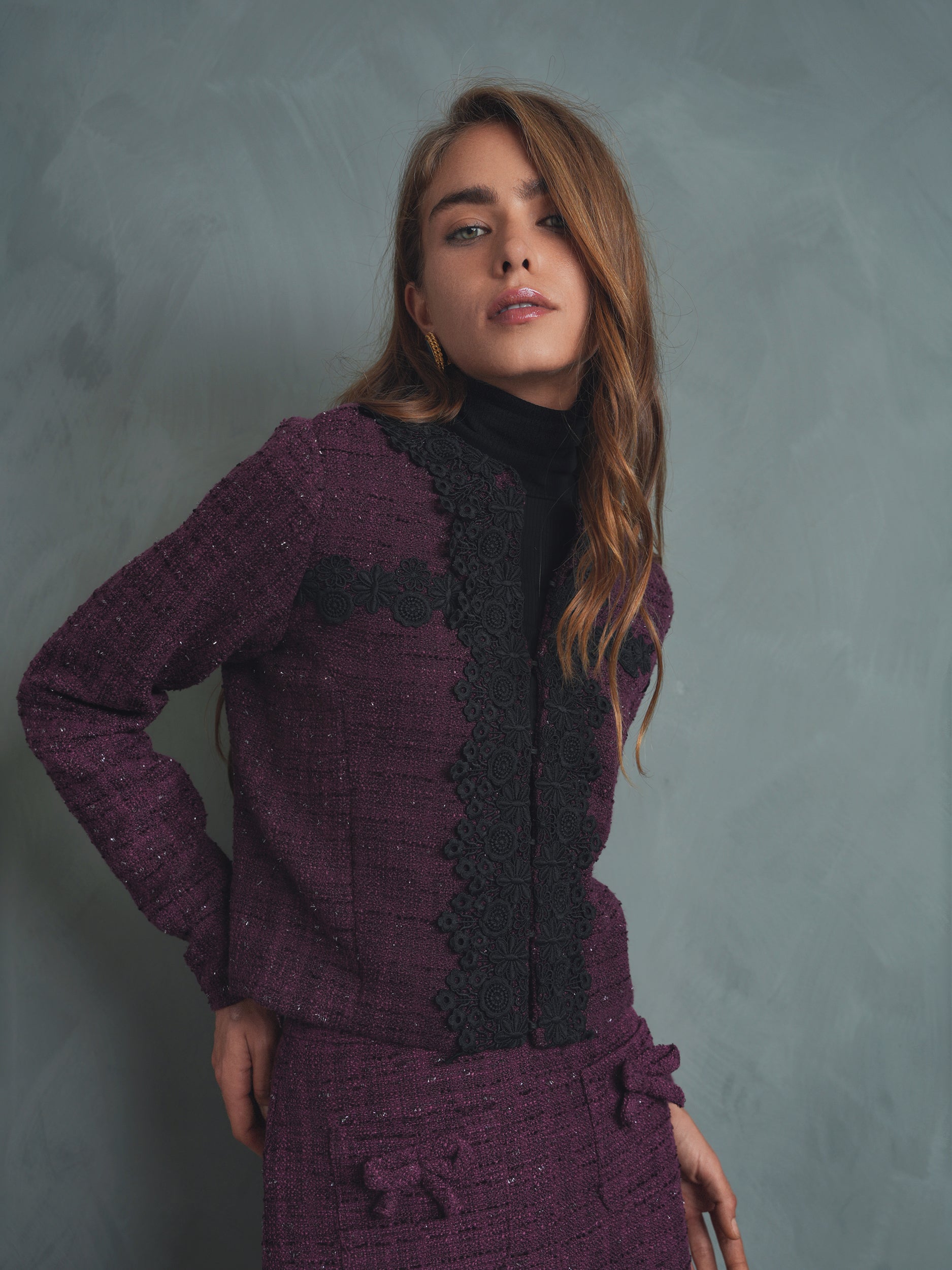 Floral Applique Tweed Jacket