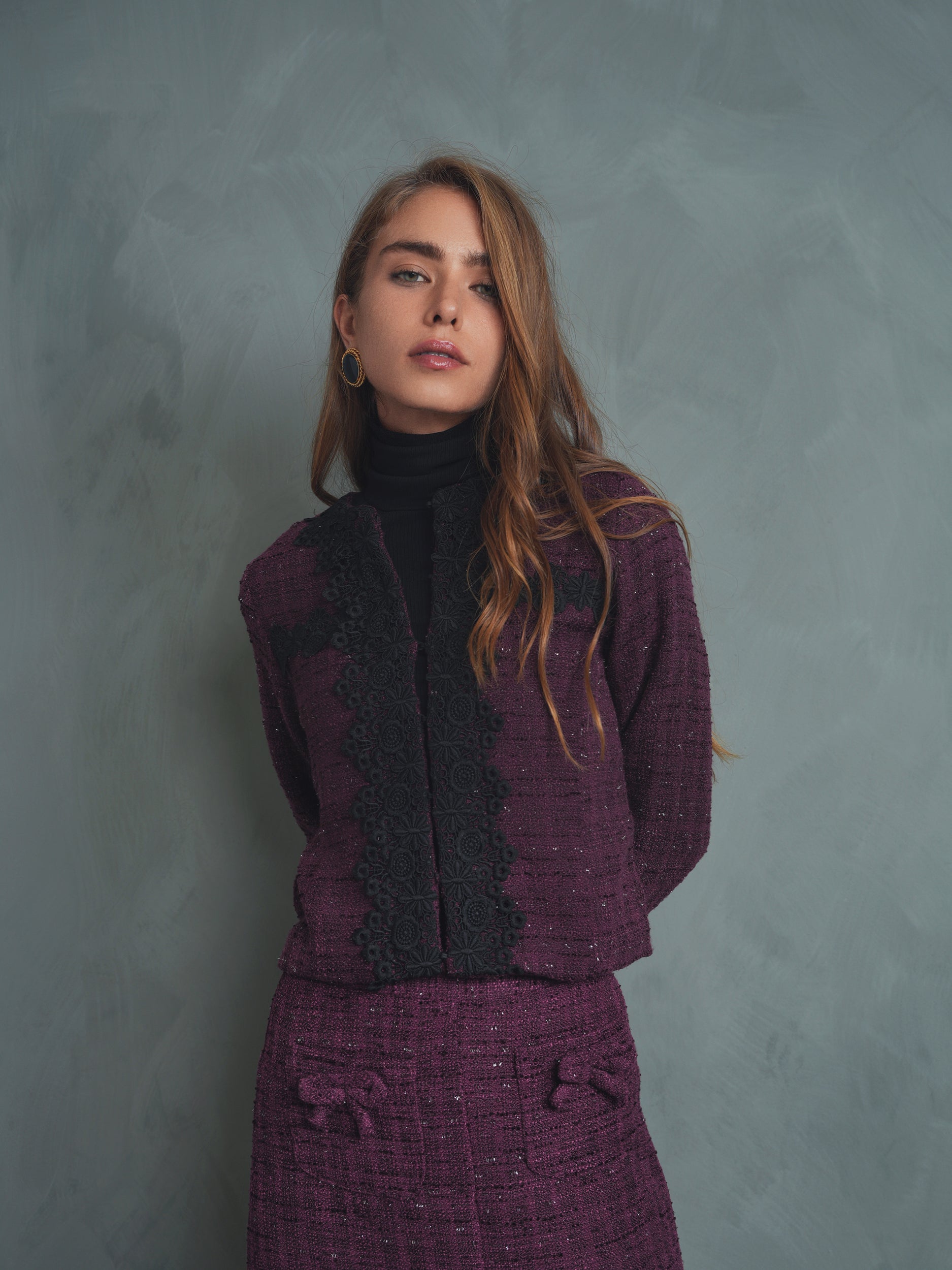 Floral Applique Tweed Jacket