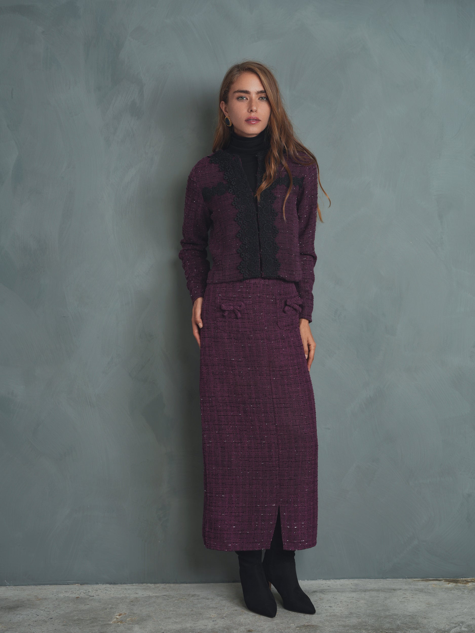 Floral Applique Tweed Jacket