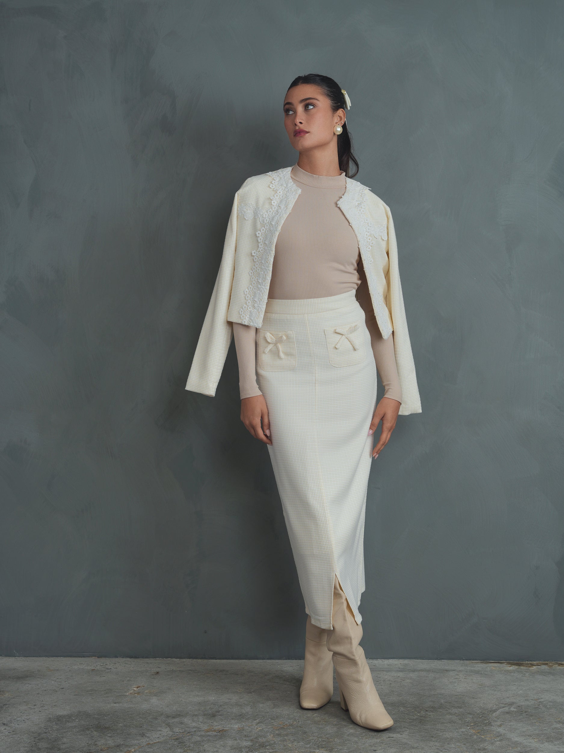 Floral Applique Tweed Jacket