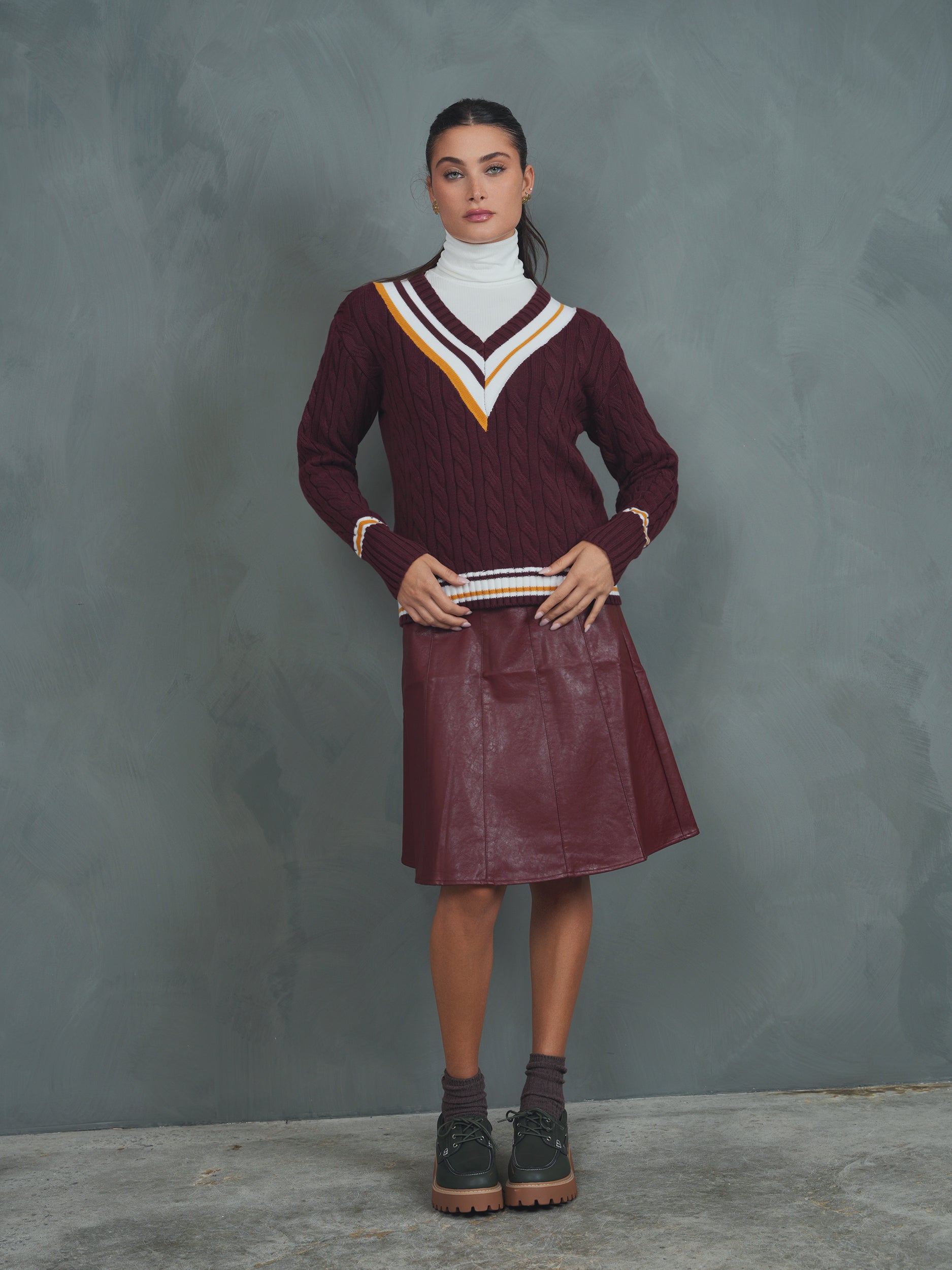 Cable Knit V-Neck Sweater