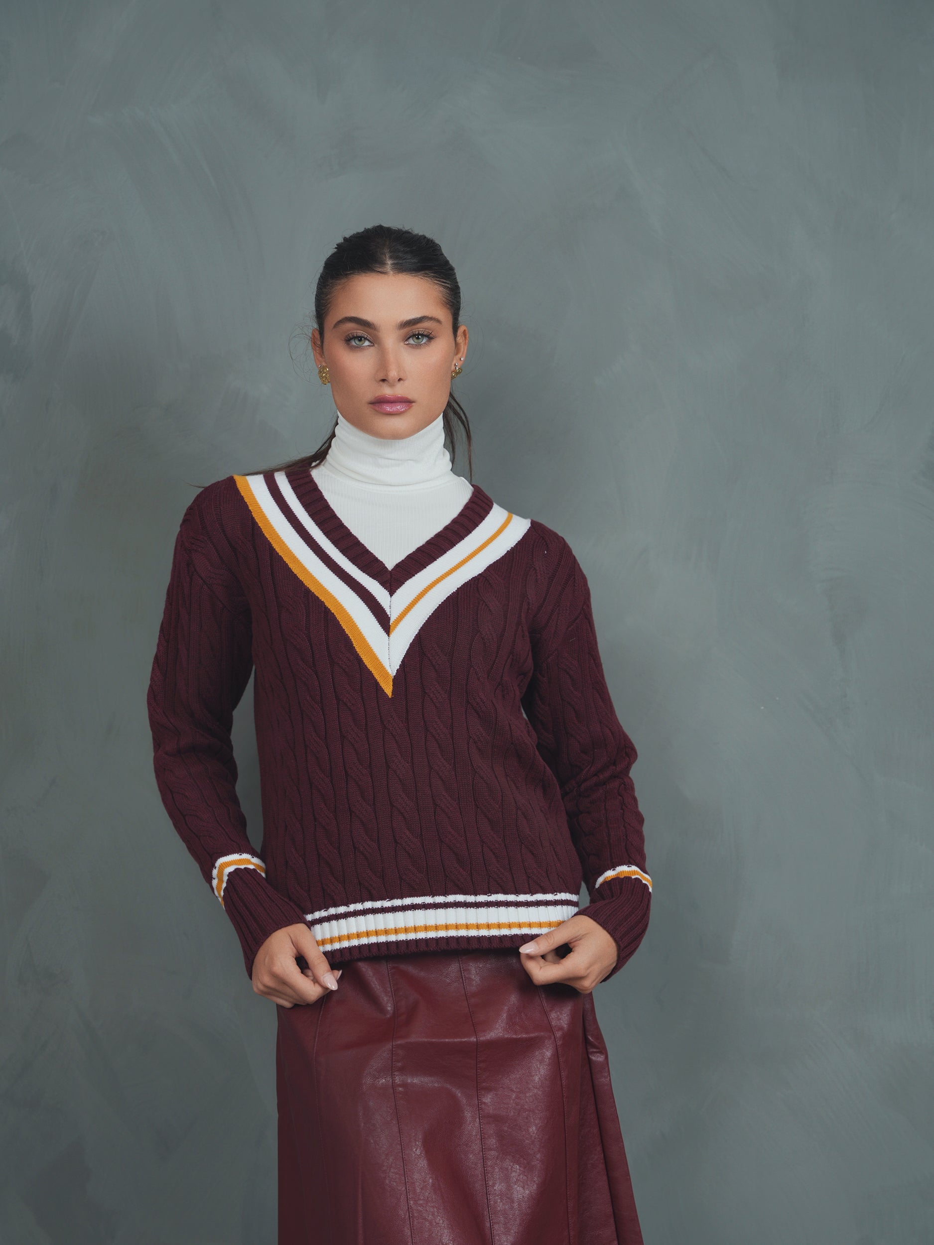 Cable Knit V-Neck Sweater