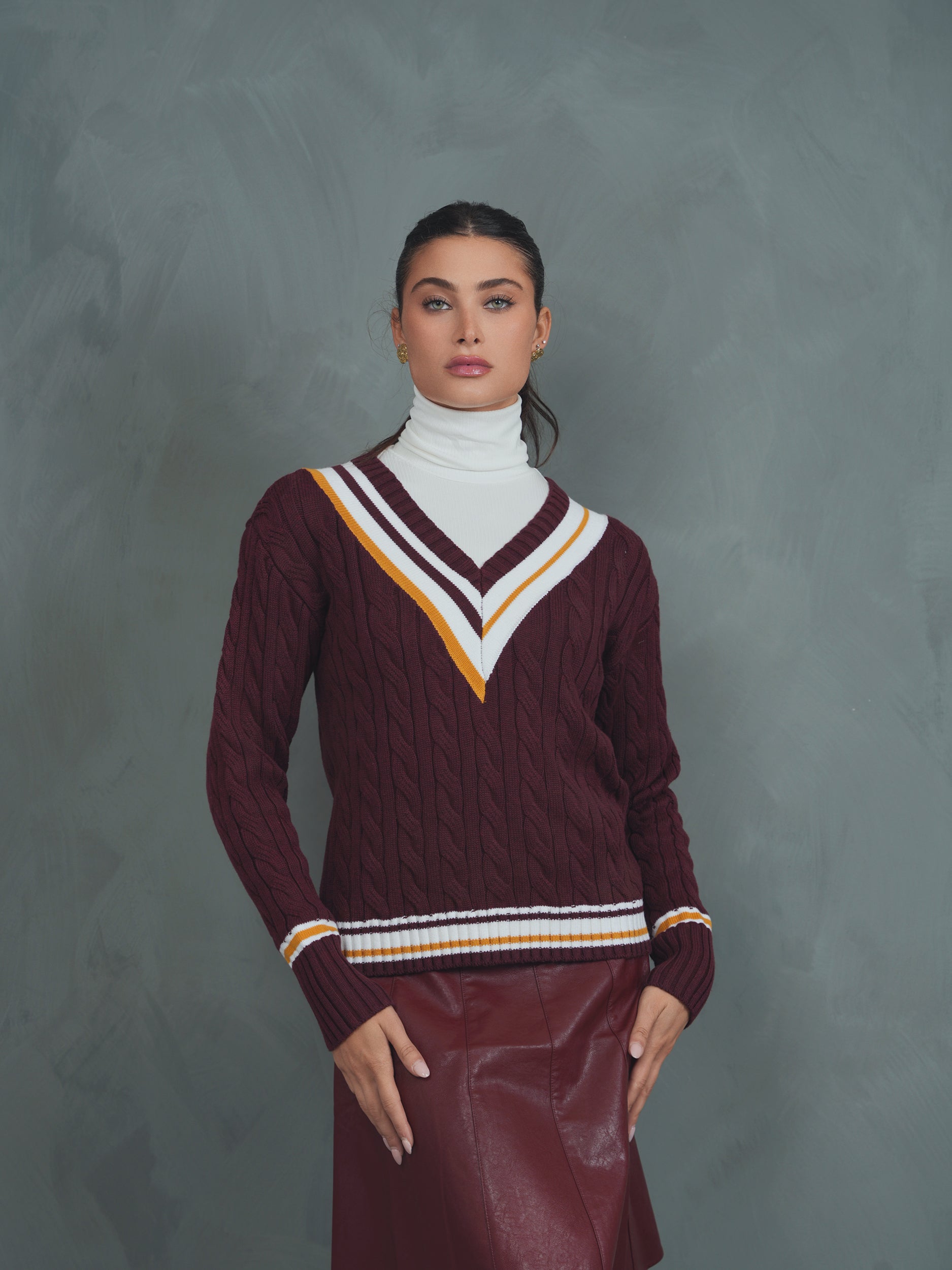 Cable Knit V-Neck Sweater