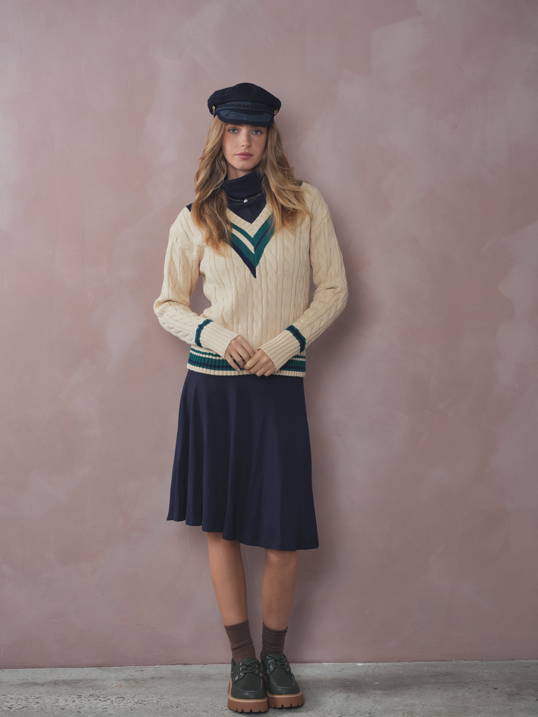 Cable Knit V-Neck Sweater