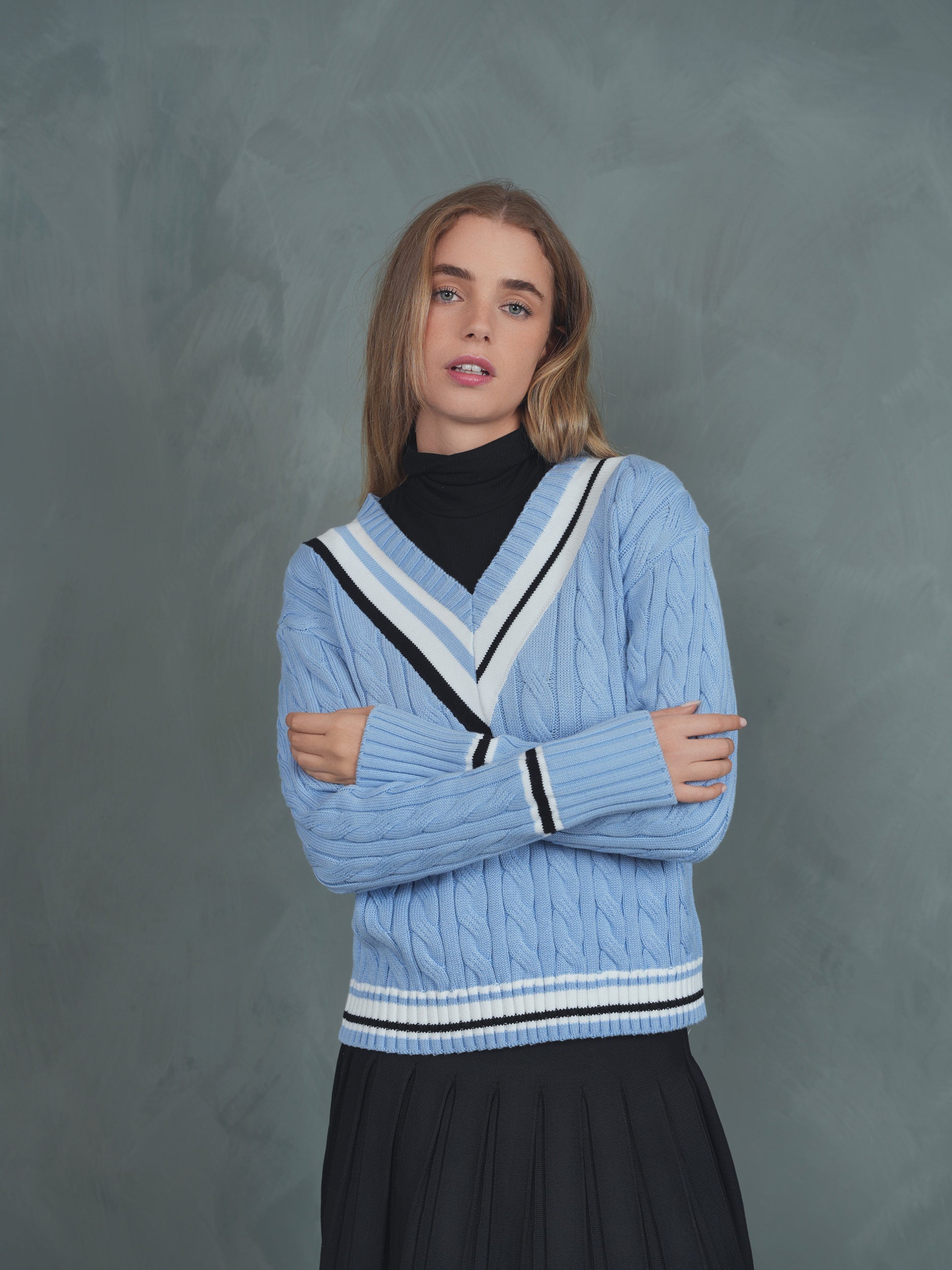 Cable Knit V-Neck Sweater