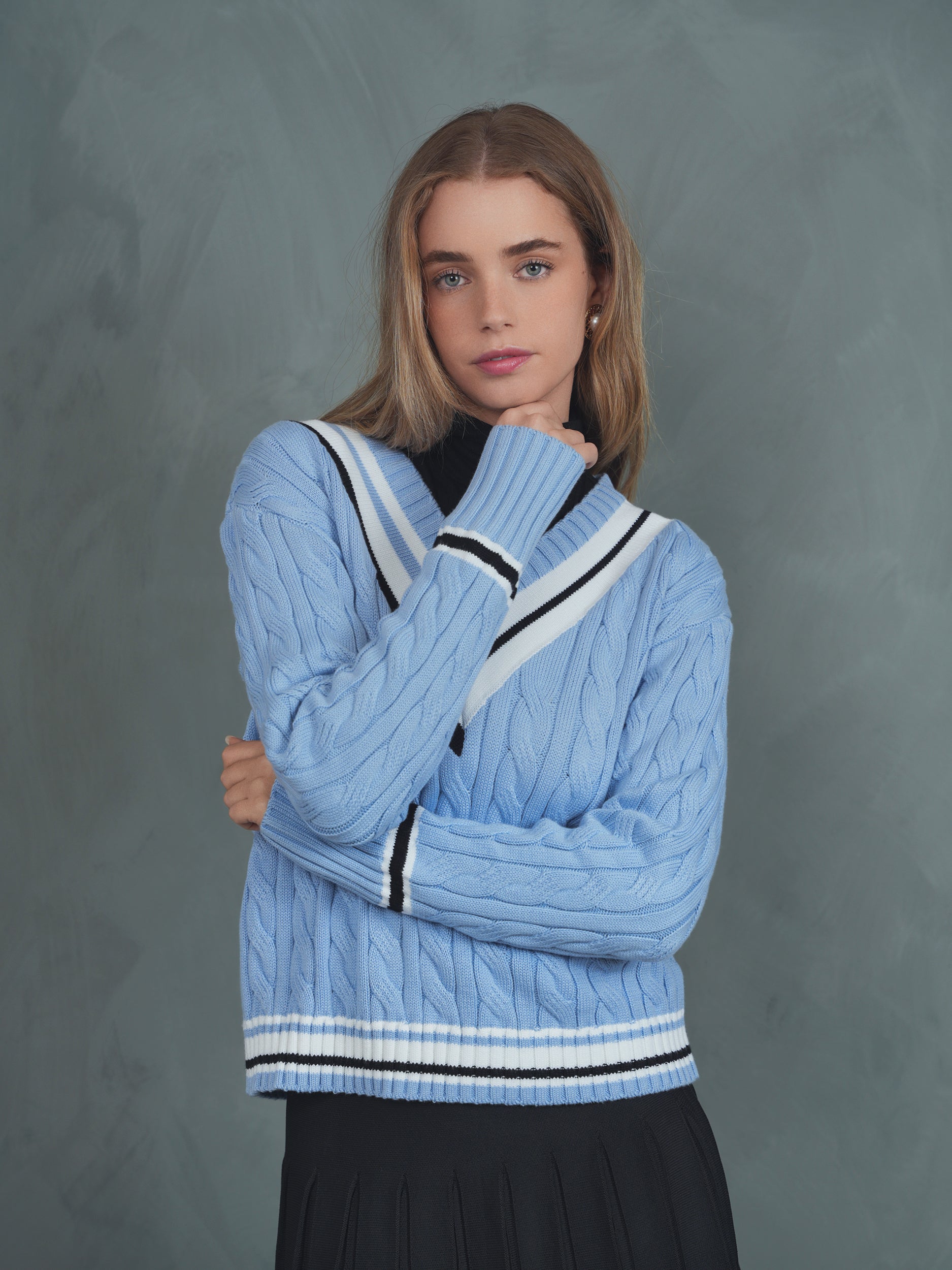 Cable Knit V-Neck Sweater