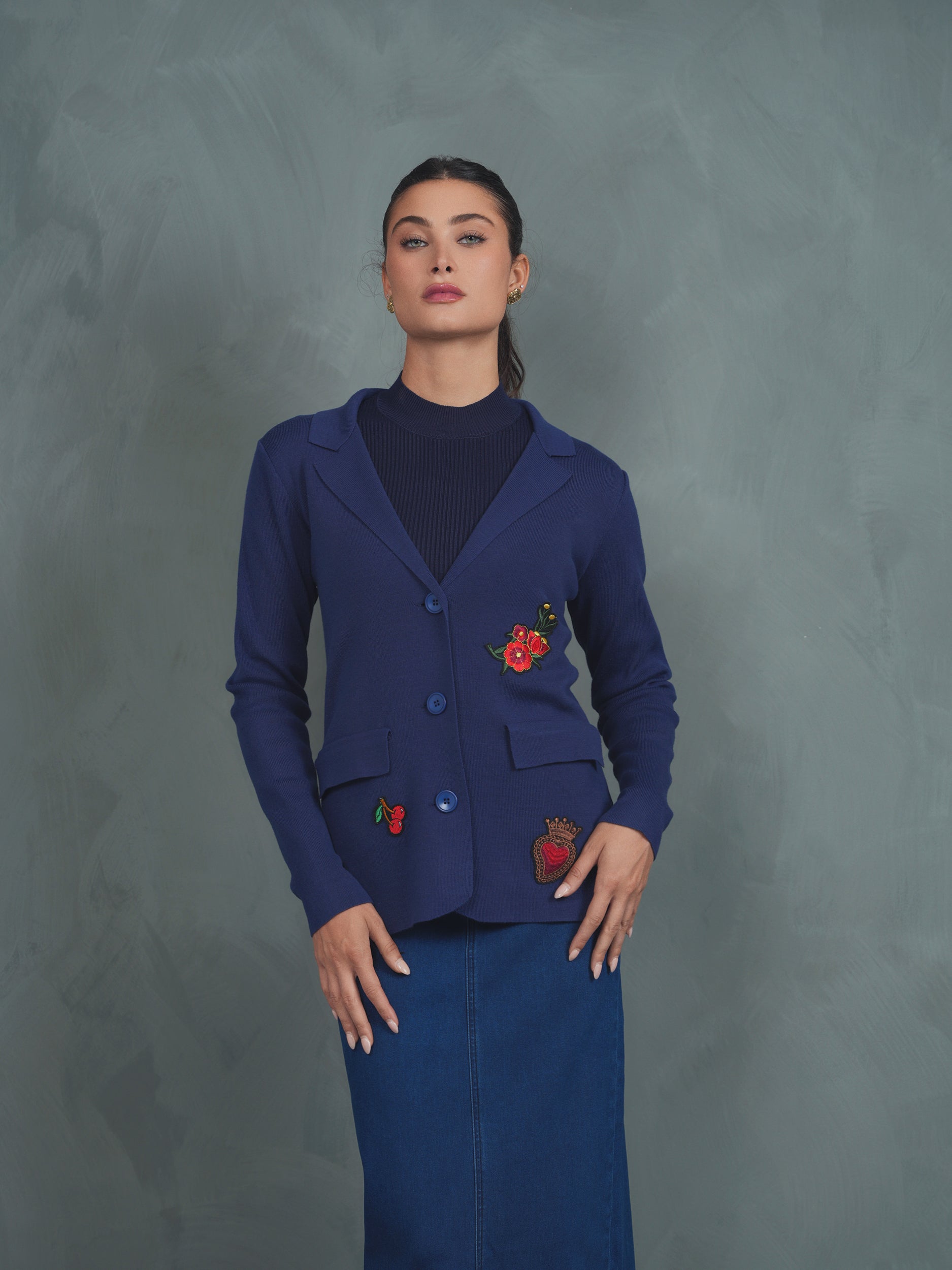 Knit Blazer With Patches