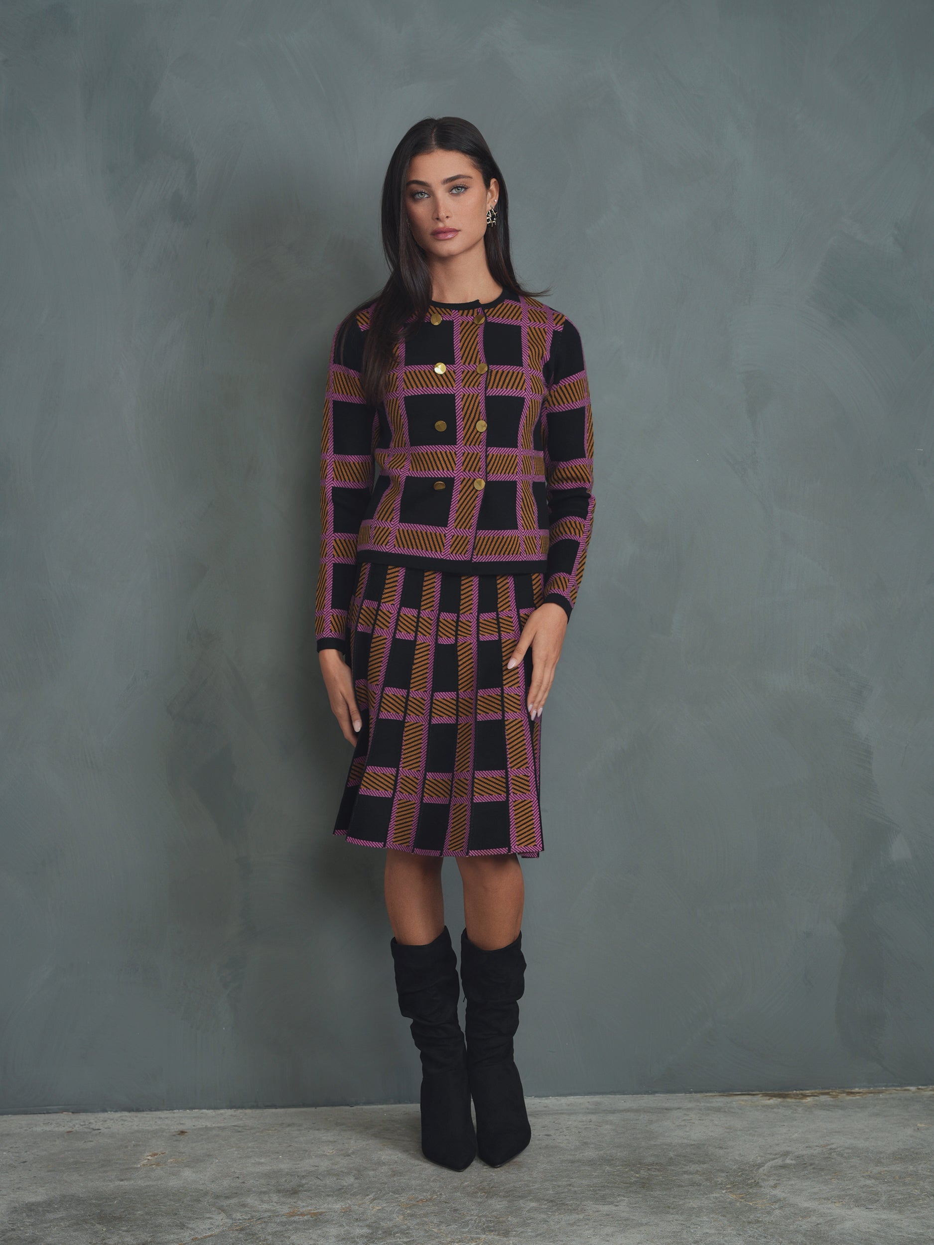 Jacquard Knit Pleated Skirt