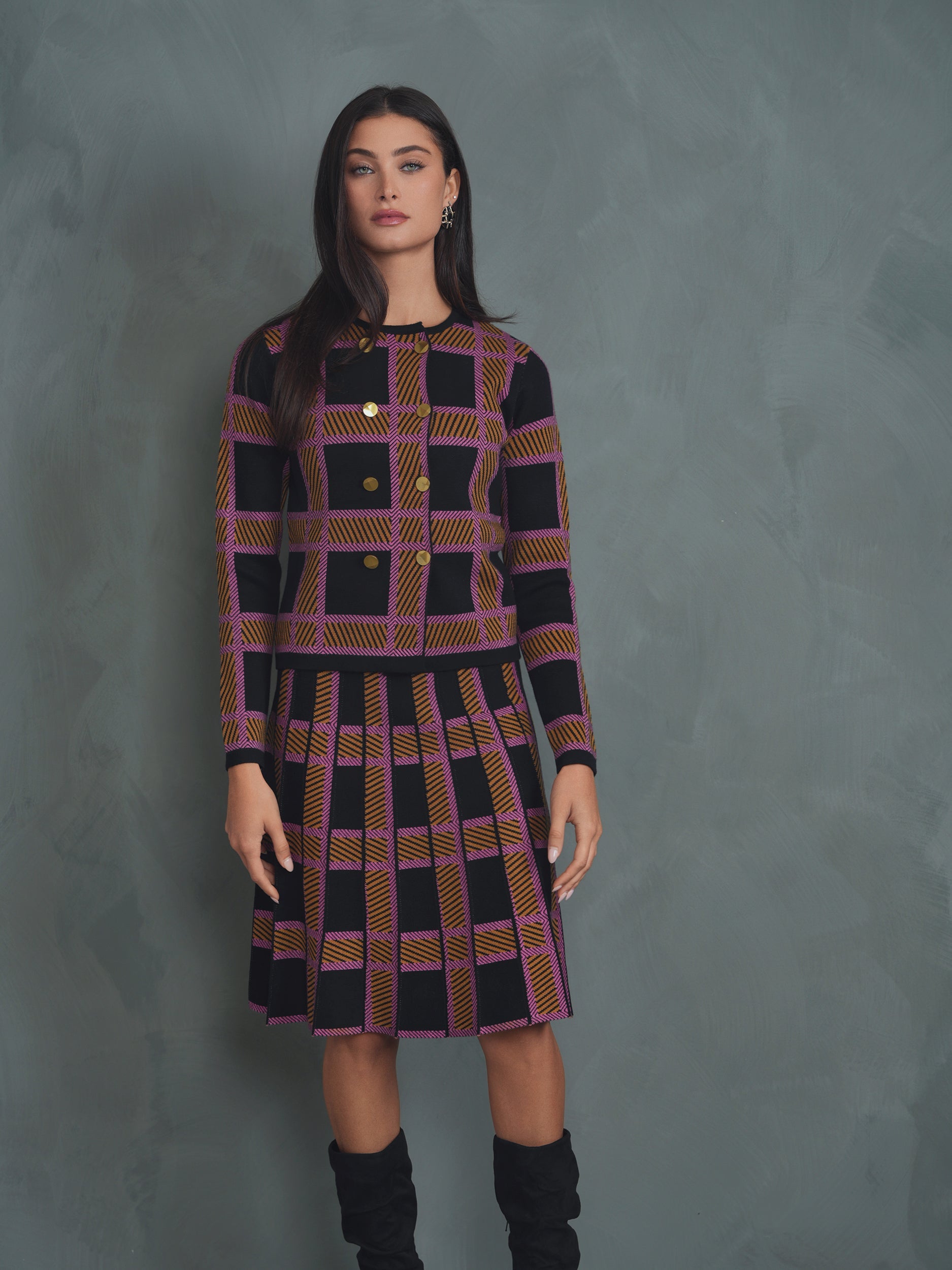 Jacquard Knit Pleated Skirt