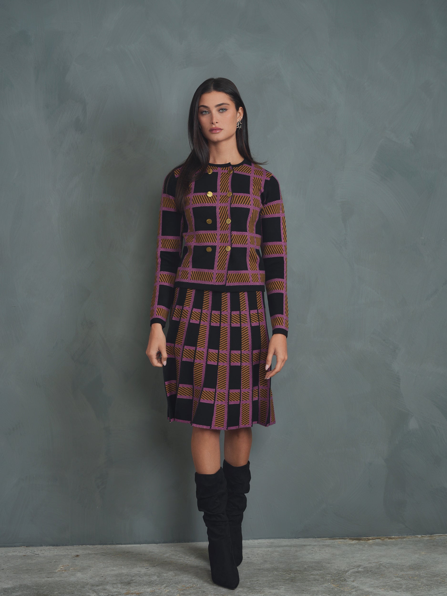 Jacquard Knit Pleated Skirt