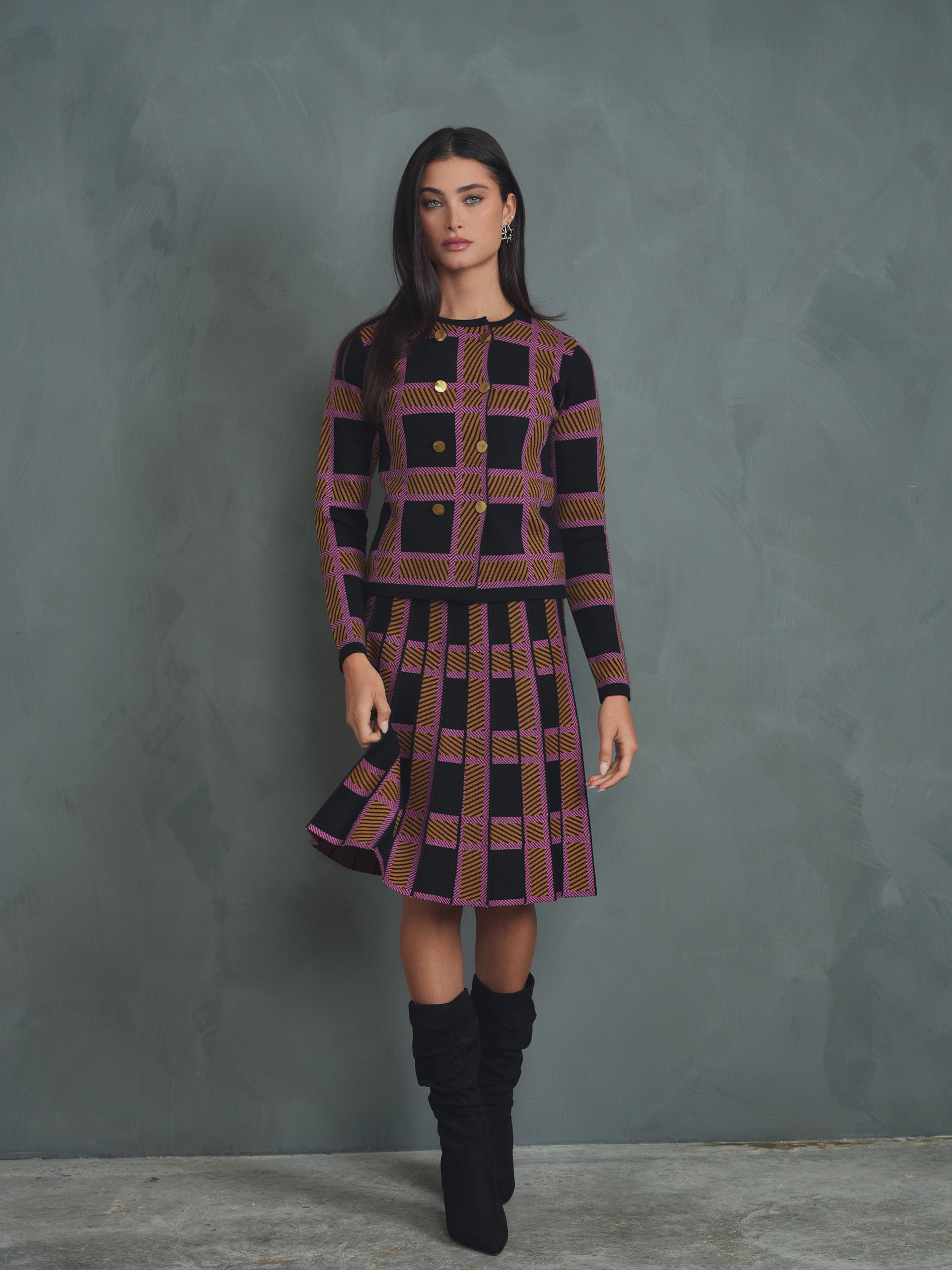 Jacquard Knit Pleated Skirt