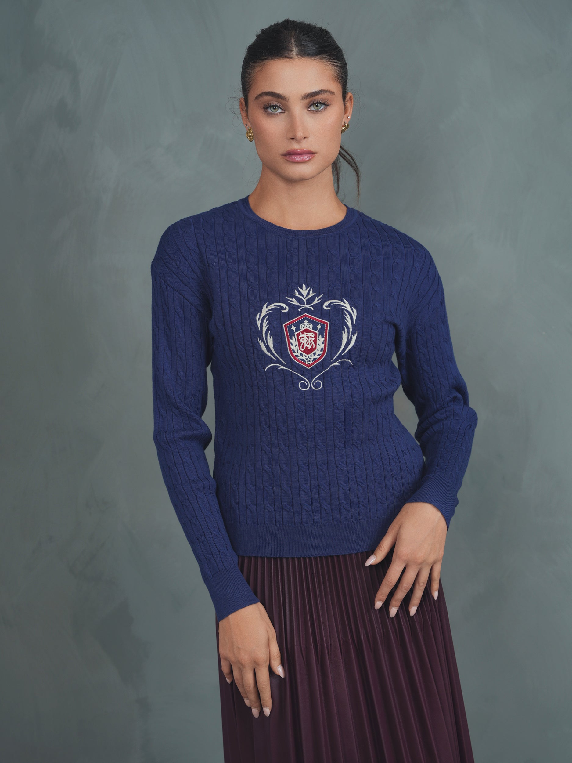 Cable Knit Embroidery Sweater