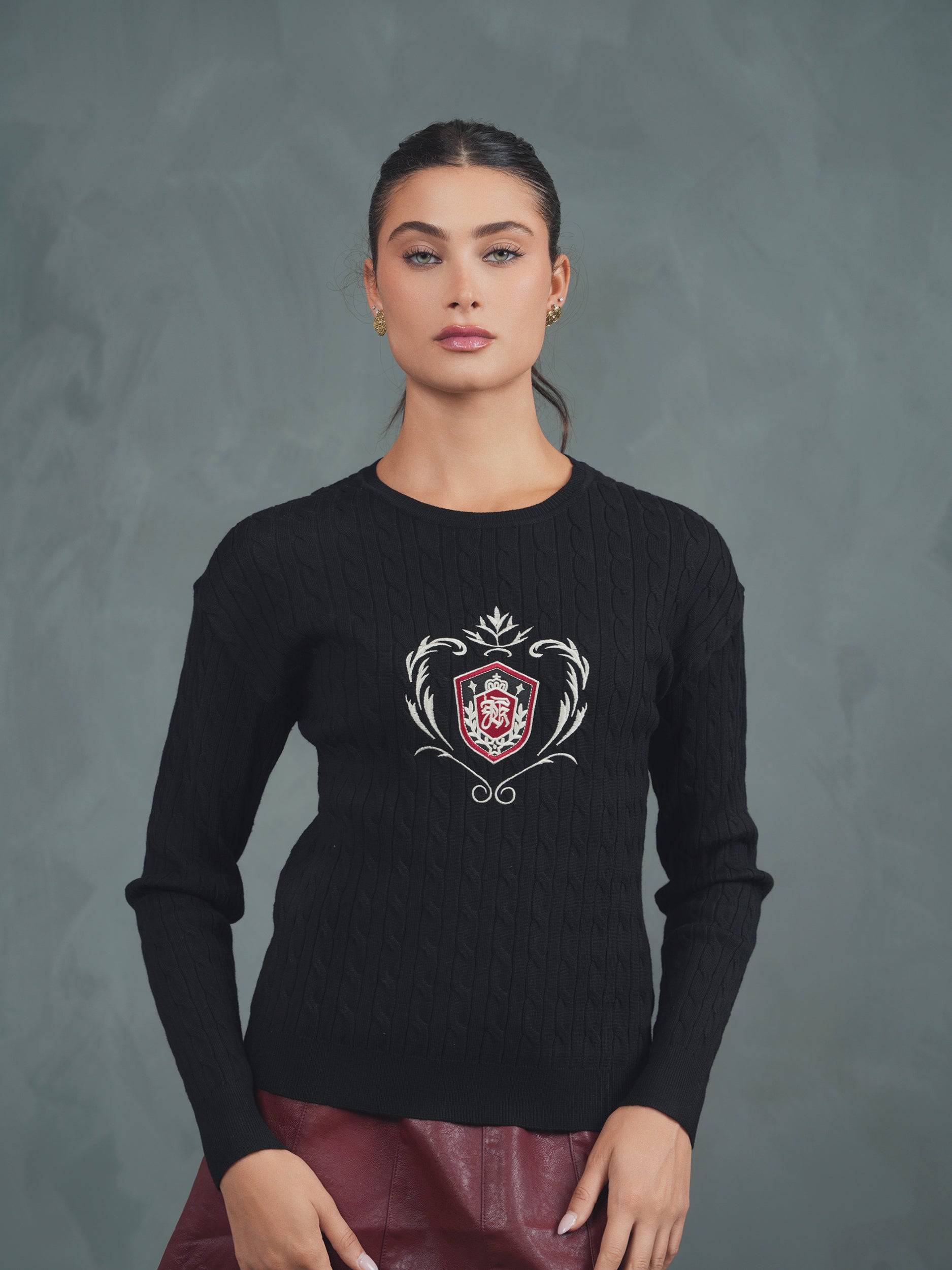 Cable Knit Embroidery Sweater