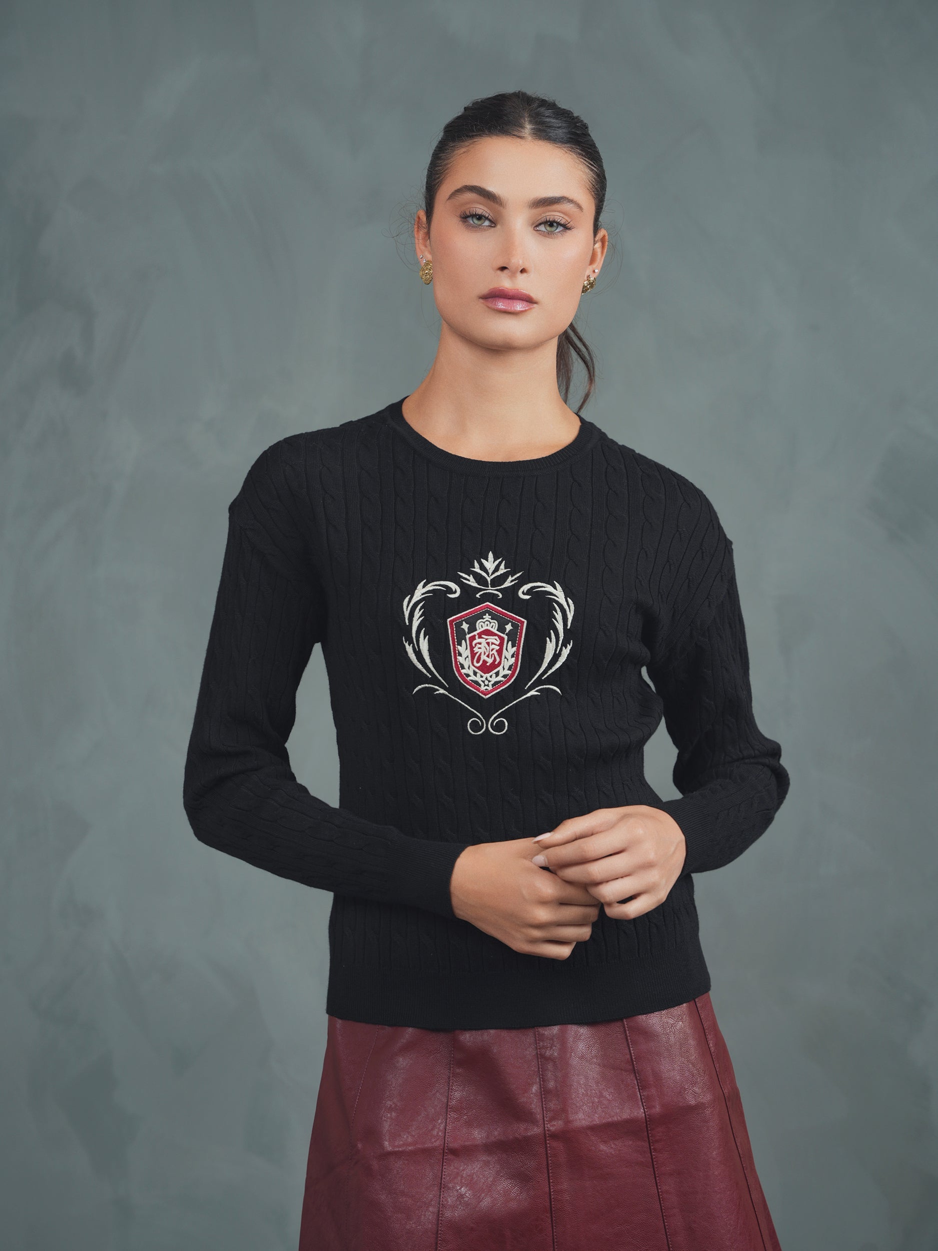 Cable Knit Embroidery Sweater