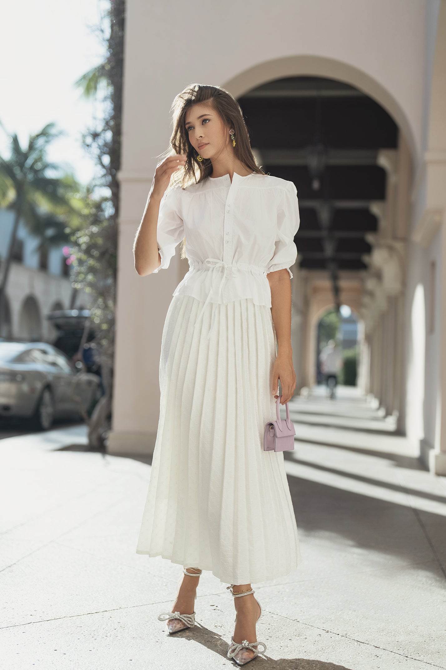 Eyelet Pleated Skirt