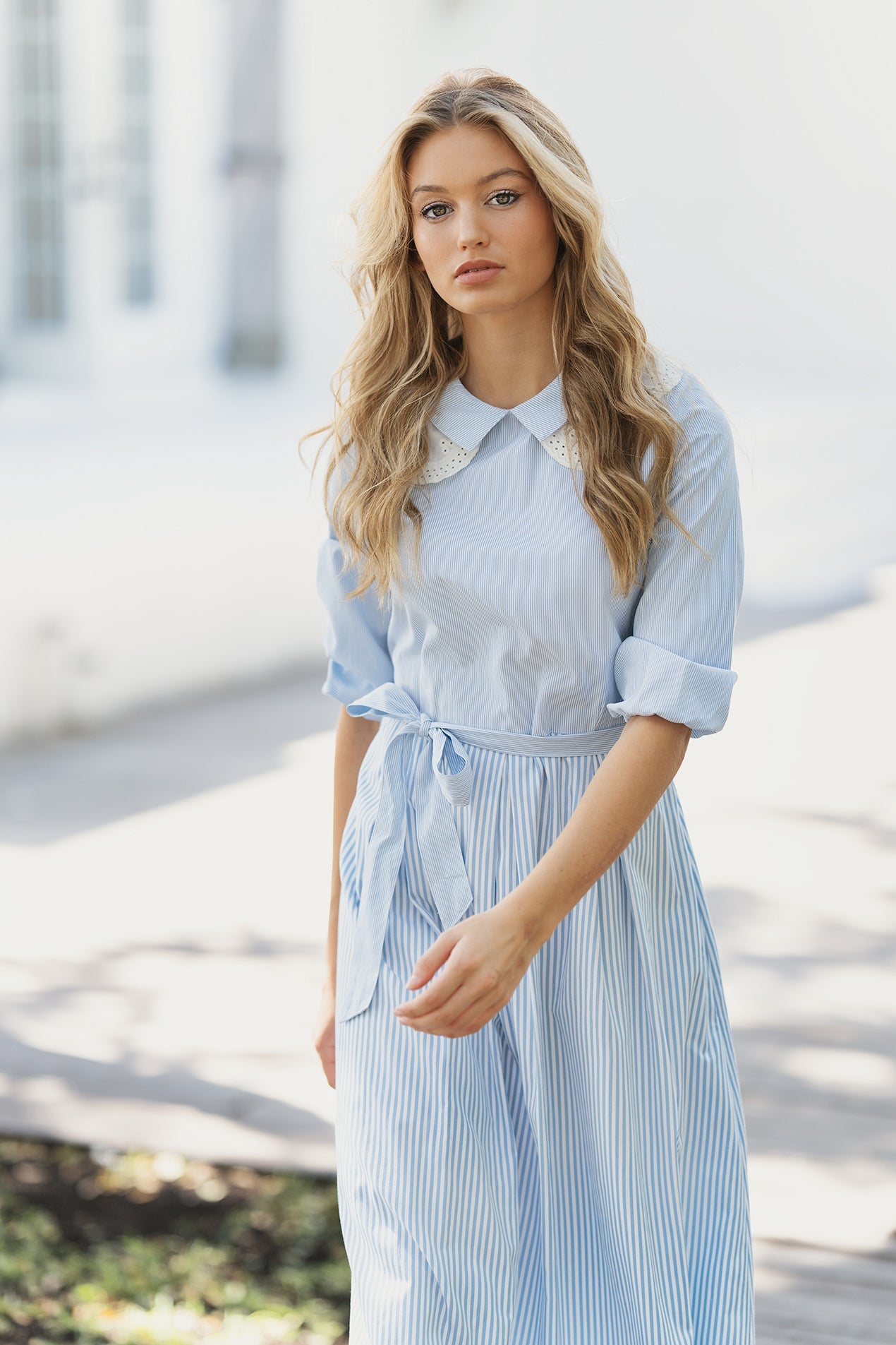 Striped Double Collar Dress