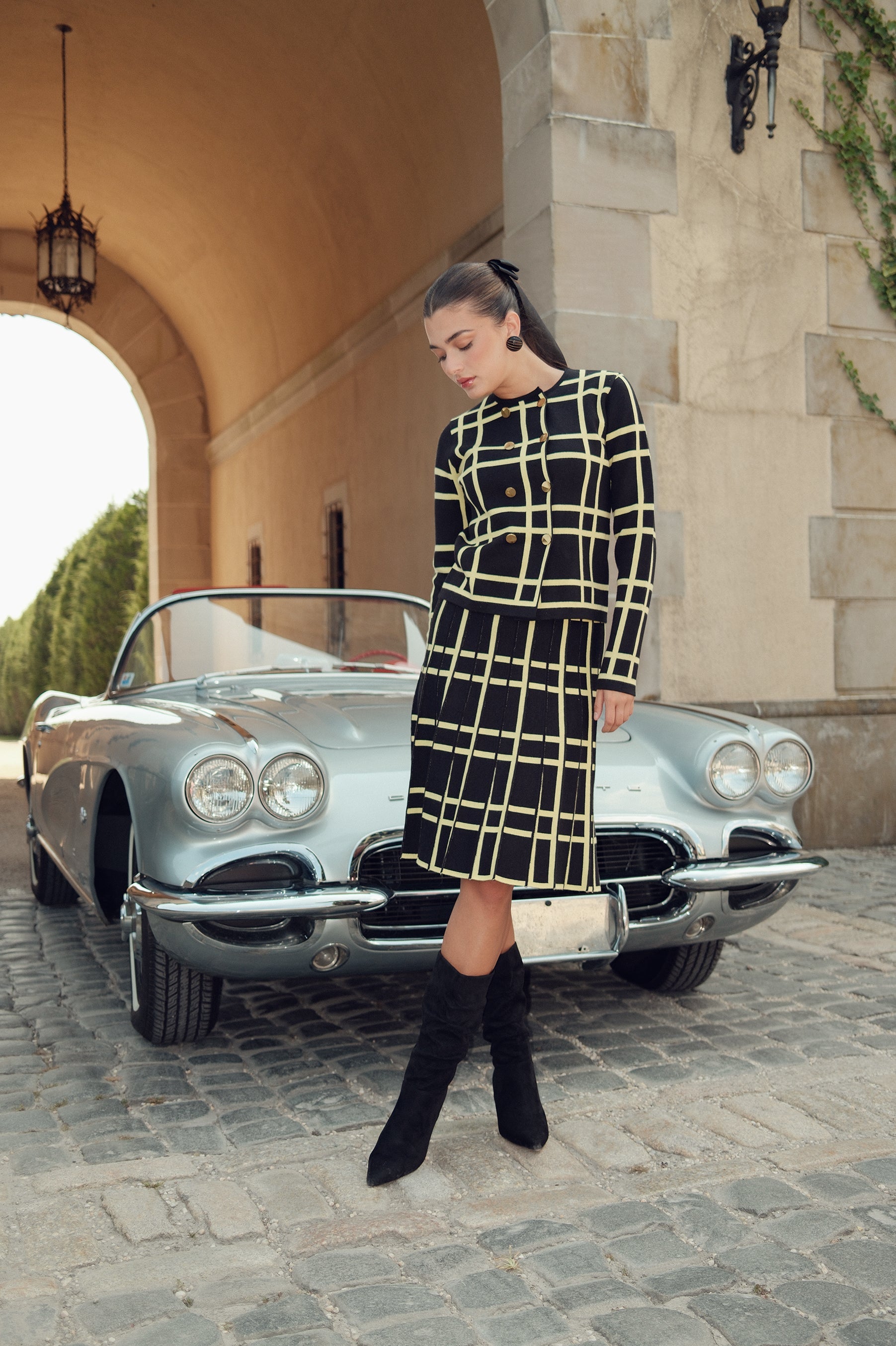 Jacquard Knit Pleated Skirt