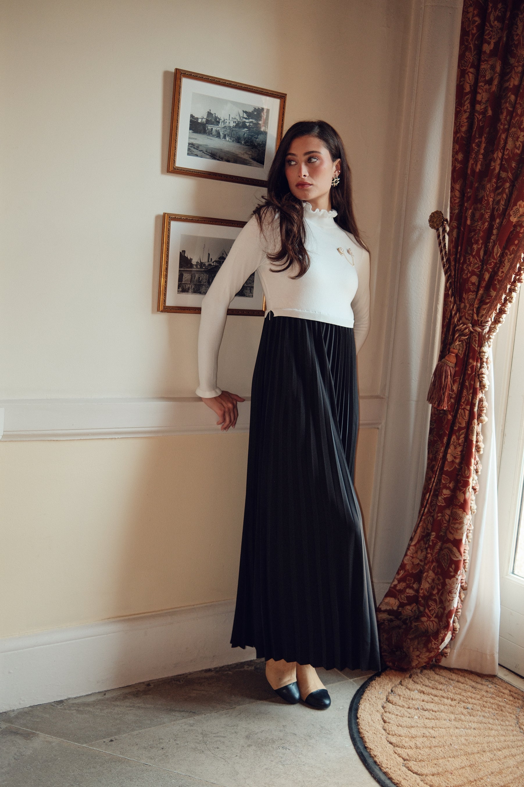 Pleated Knit Combo Dress