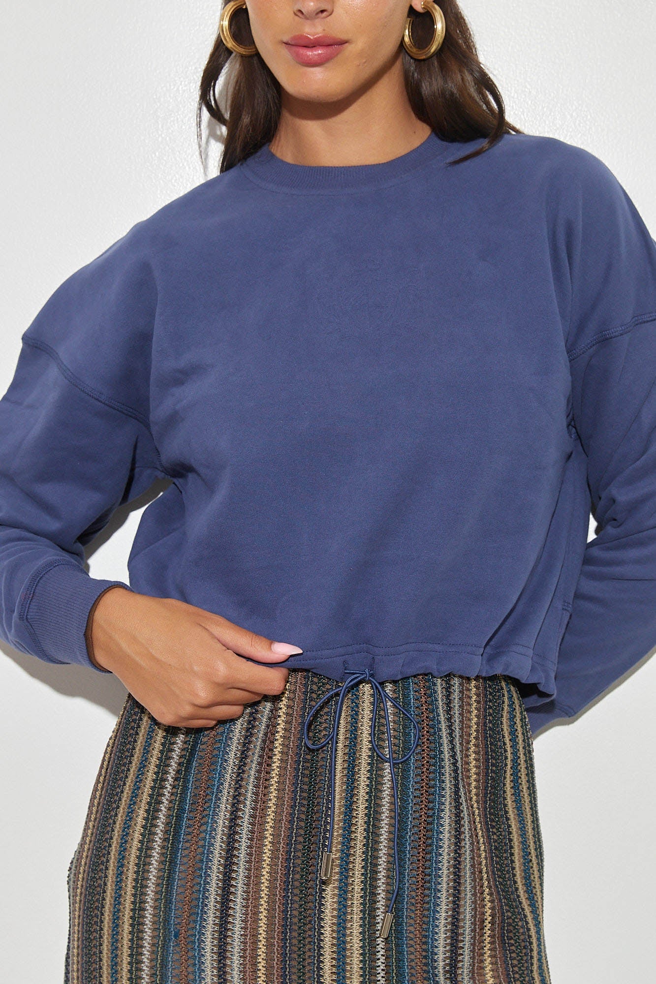 Embossed Drawstring Fleece Sweatshirt