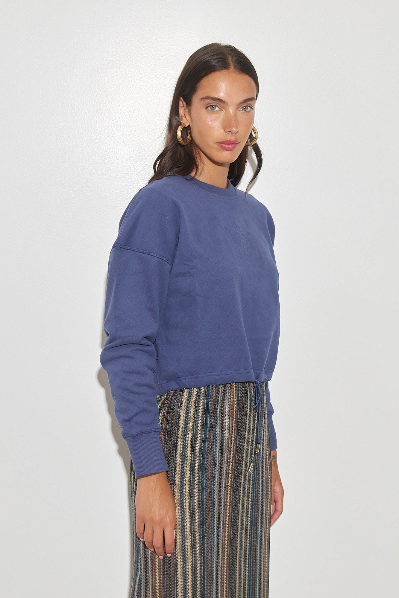 Embossed Drawstring Fleece Sweatshirt